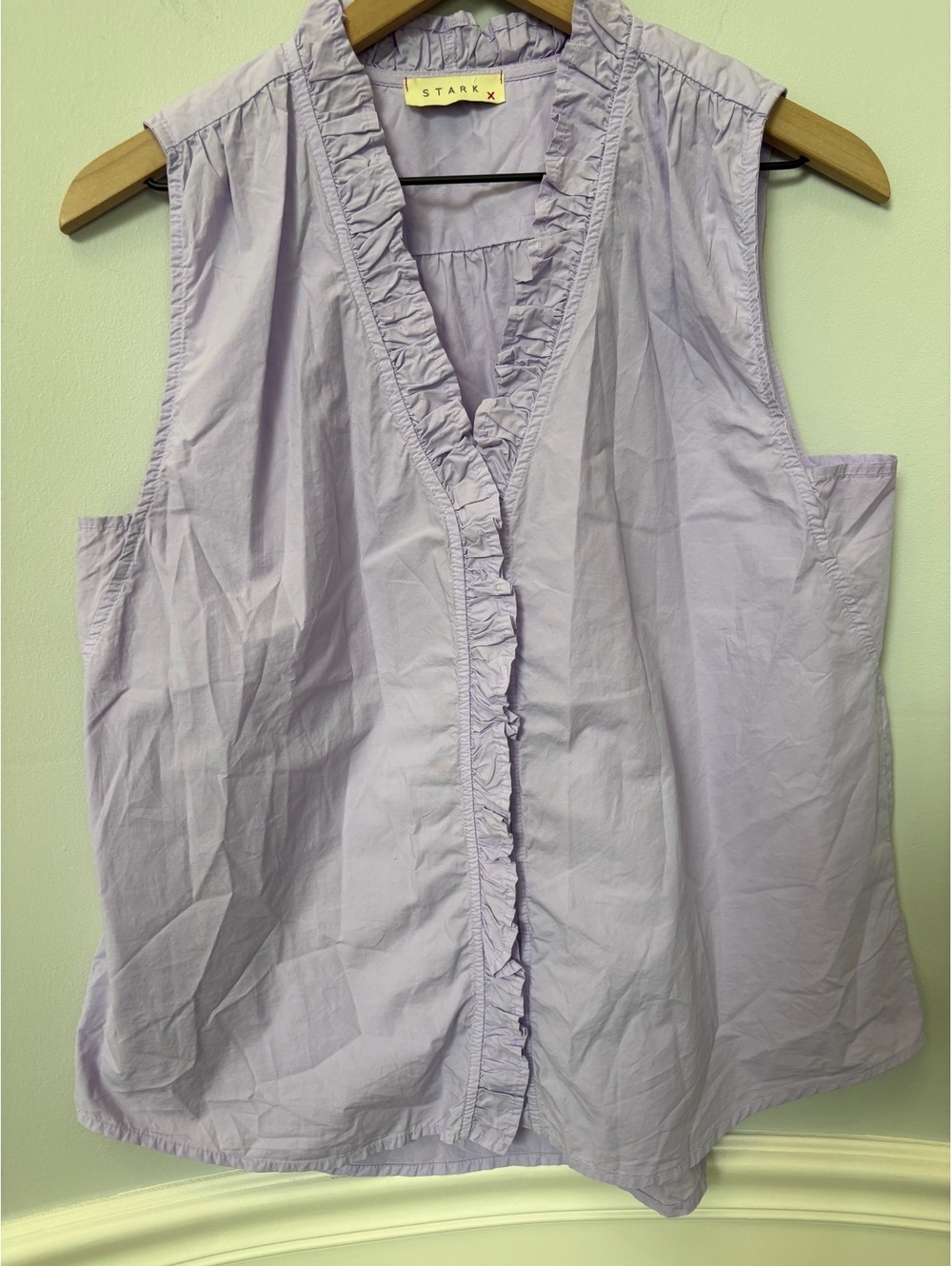 STARKx Lavender Purple Ruffle Neck Sleeveless Cotton Poplin Top - Size M